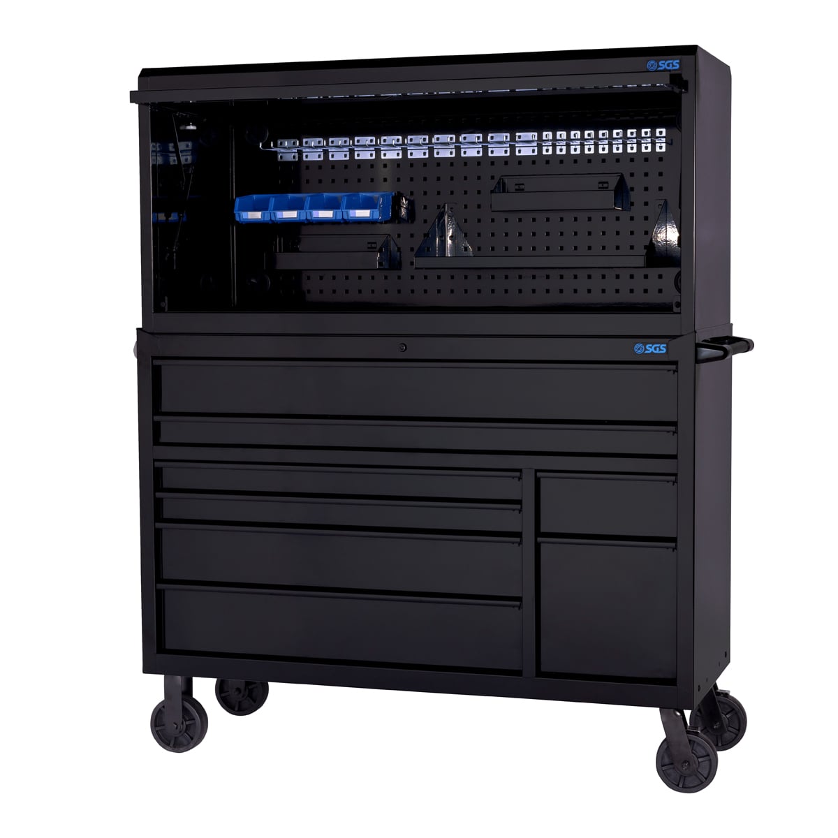 SGS 56in Roller Cabinet and Top Hutch | 8 Drawers | Black